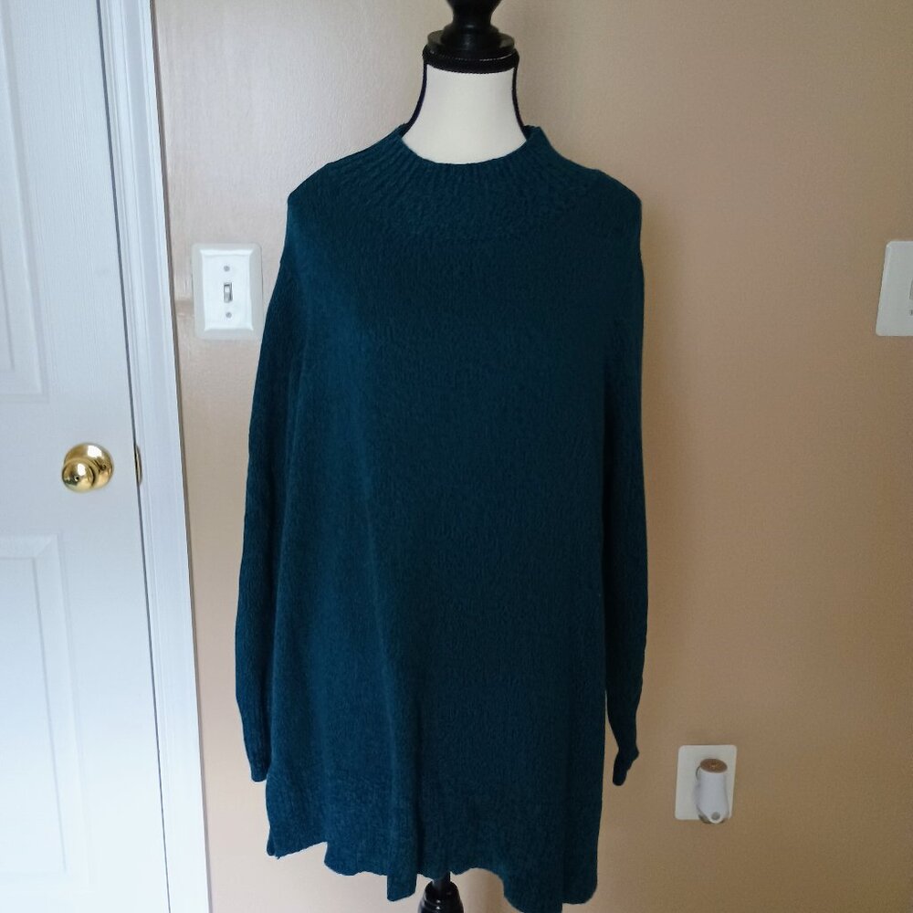QVC-JOAN RIVERS MOCK NECK TURTLENECK SWING SWEATER-TEAL-SIDE SLIT-SO SOFT-XL
